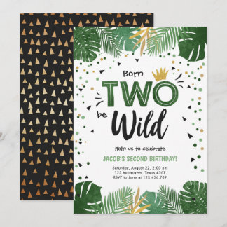 Zwei Wild Tropical Safari Gold Boy 2. Geburtstag Einladung