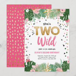 Zwei Wild Tropical Safari Gold Girl Einladung