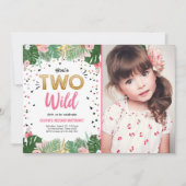 Zwei Wild Tropical Safari Gold Girl Einladung (Vorderseite)