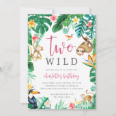 ZWEI WILD Tropische Jungle Tiere 2. Geburtstag Einladung (Vorderseite)