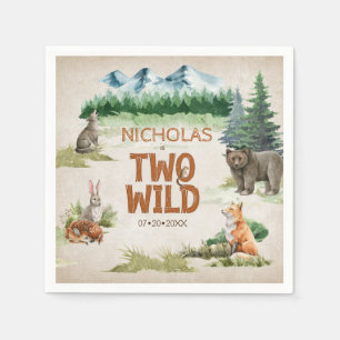 Zwei Wild Woodland Animal 2. Geburtstag Party Serviette