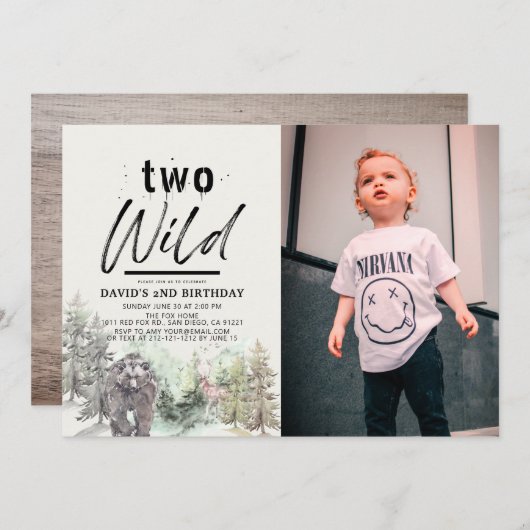 Zwei Wildbärenwälder 2. Geburtstag Foto Einladung (Vorne/Hinten)