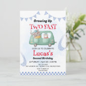 Zwei Wilddschungelwale Race 2. Geburtstag Party Einladung (Stehend Vorderseite)