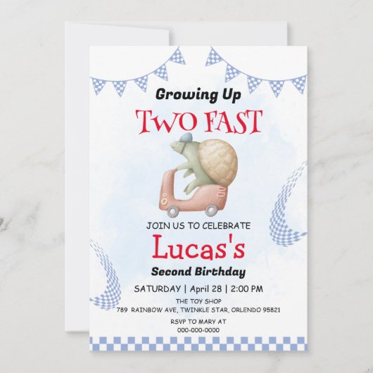 Zwei Wilddschungelwale Race 2. Geburtstag Party Einladung (Vorderseite)