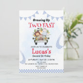 Zwei Wilddschungelwale Race 2. Geburtstag Party Einladung (Stehend Vorderseite)