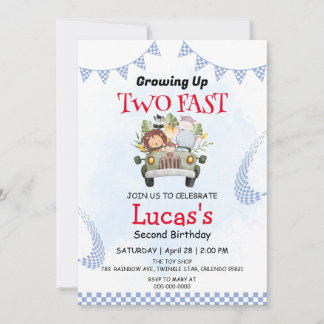 Zwei Wilddschungelwale Race 2. Geburtstag Party Einladung
