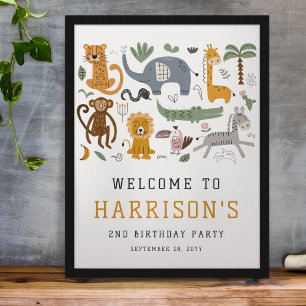 Zwei wilde 2. Geburtstag Safari Tiere Kinder Willk Poster