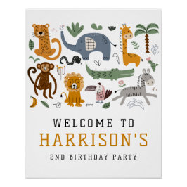 Zwei wilde 2. Geburtstag Safari Tiere Kinder Willk Poster