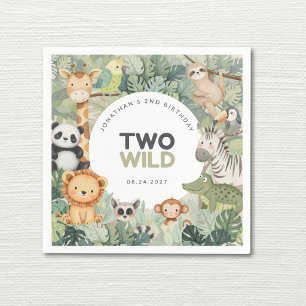 Zwei wilde 2. Geburtstags-Safari-Dschungel-Tiere-P Serviette