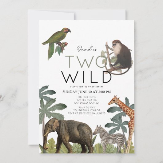 Zwei wilde afrikanische Safari-Tiere 2. Geburtstag Einladung (Vorderseite)