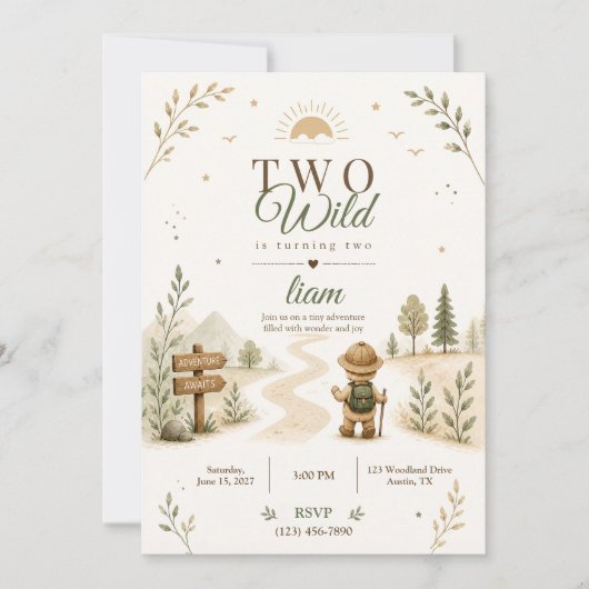 Zwei wilde Boho-Entdecker-Geburtstagsdesign Einladung (Vorderseite)