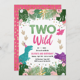 Zwei Wilde Dino Party Girl Pink Dinosaur Geburtsta Einladung