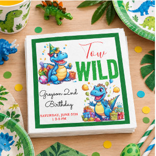 Zwei wilde Dino-Party Junge Dinosaurier 2. Geburts Serviette