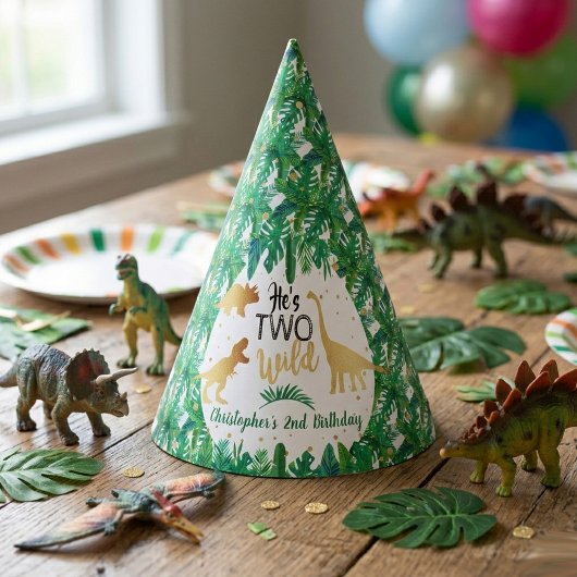 Zwei wilde Dinosaurier Boys 2. Geburtstag Partyhütchen