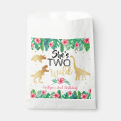 Zwei wilde Dinosaurier Girls 2. Geburtstag Party Geschenktütchen (Vorderseite)