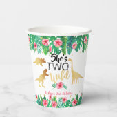Zwei wilde Dinosaurier Girls 2. Geburtstag Party Pappbecher (Rückseite)