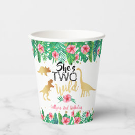 Zwei wilde Dinosaurier Girls 2. Geburtstag Party Pappbecher