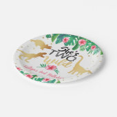 Zwei wilde Dinosaurier Girls 2. Geburtstag Party Pappteller (Schrägansicht)