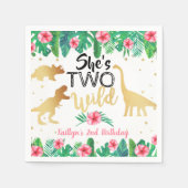 Zwei wilde Dinosaurier Girls 2. Geburtstag Party Serviette (Vorderseite)
