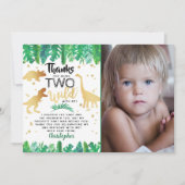 Zwei wilde Dinosaurier-Jungen zum zweiten Geburtst Dankeskarte (Vorderseite)