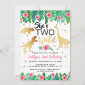 Zwei wilde Dinosaurier Mädchen 2. Geburtstag Einladung (Vorderseite)