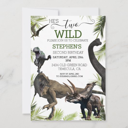 Zwei wilde Dinosaurier Tyrannosaurus Raptor Geburt Einladung (Vorderseite)