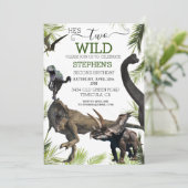 Zwei wilde Dinosaurier Tyrannosaurus Raptor Geburt Einladung (Stehend Vorderseite)