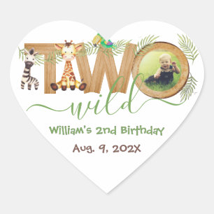 Zwei wilde Dschungeltiere Holz Giraffe Zebra Foto Herz-Aufkleber