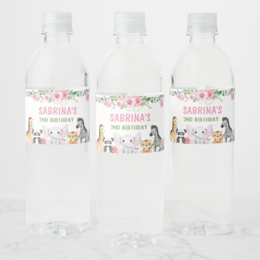 Zwei wilde Feiern - Rosa Tierextravaganza! Wasserflaschenetikett (Flaschen)