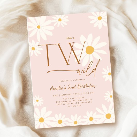 ZWEI Wilde Gänseblümchen Floral 2. Geburtstag Einladung