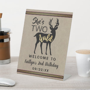 Zwei wilde Girls Woodland Deer 2. Geburtstag Willk Sockelschild