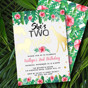 Zwei wilde Jungle Safari Girls 2. Geburtstag Real Folieneinladung
