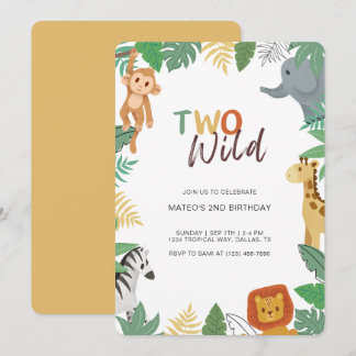 Zwei wilde Jungle Safari Zweite Geburtstagsparty Einladung