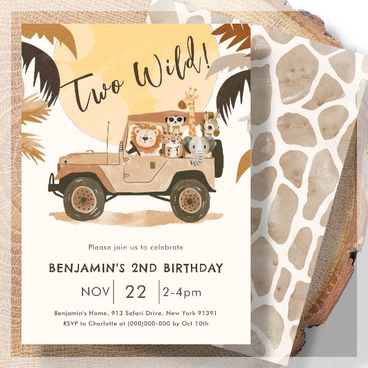 Zwei wilde Jungle Tiere 2. Geburtstag Einladung