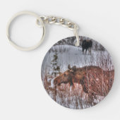 Zwei wilde kanadische Elche im Wintermarsch Schlüsselanhänger (Vorderseite)