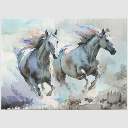 Zwei wilde Mustangs rasen gegen den Wind  Seidenpapier (Vorderseite)