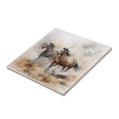 „Zwei wilde Mustangs“ staubige westliche Aquarellm Fliese (Seite)