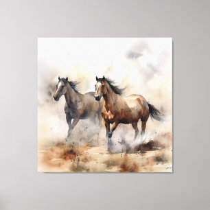 „Zwei wilde Mustangs“ staubige westliche Aquarellm Leinwanddruck