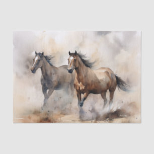 „Zwei wilde Mustangs“ staubige westliche Aquarellm Seidenpapier