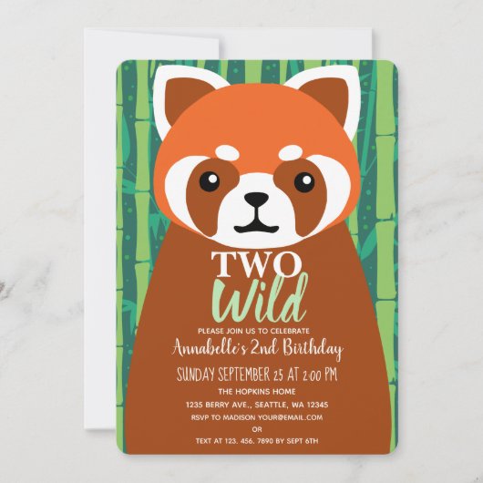 Zwei wilde Niedliche Rote Panda Kinder zum zweiten Einladung (Vorderseite)