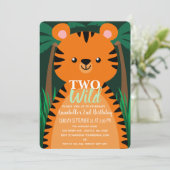 Zwei wilde Niedliche Tiger Kinder zum zweiten Gebu Einladung (Stehend Vorderseite)