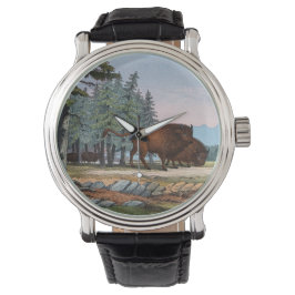 Zwei wilde Ochsen. Farblithographie Armbanduhr