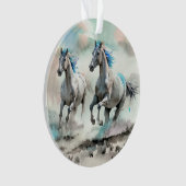 Zwei wilde Rennpferde Aquarell Ornament (Vorderseite)