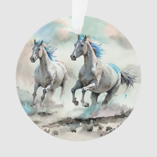 Zwei wilde Rennpferde Aquarell Ornament (Vorderseite)