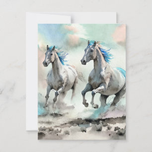Zwei wilde Rennpferde Aquarell Postkarte