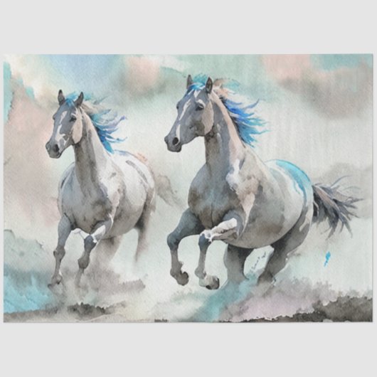 Zwei wilde Rennpferde Aquarell Seidenpapier (Vorderseite)