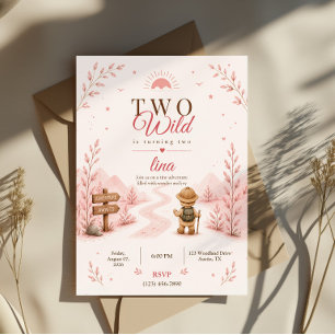 Zwei wilde rosa Boho-Explorer-Geburtstagsdesign Einladung