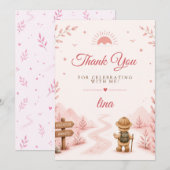 Zwei Wilde Rosa Boho Geburtstag Dankeskarte (Vorne/Hinten)
