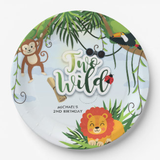 Zwei Wilde Safari-Dschungel-Tropen-Baby-Party Pappteller