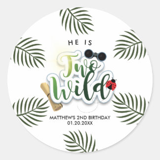 Zwei Wilde Safari Dschungel Tropische Babyparty Runder Aufkleber